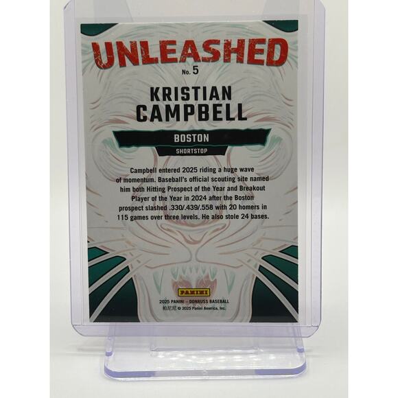 2025 Panini Donruss Kristian Campbell Unleashed Blue Refractor 10/49 SP Red Sox - Picture 2 of 2